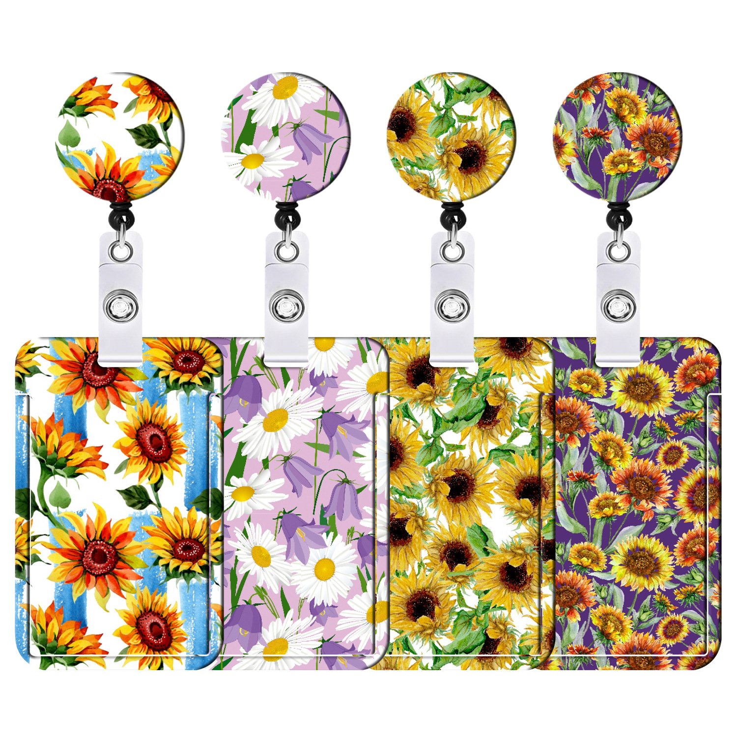 Wholesale Sunflower Heavy Duty ID Card Holder Badge With Retractable Reel Lanyard For Nurse Workers