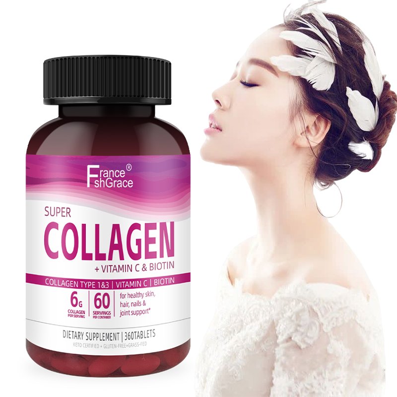 Private Label Collagen Peptides Tablets Vitamin C Biotin Promotes Healthy Hair Beautiful Skin Nail Support Dietary Supplement