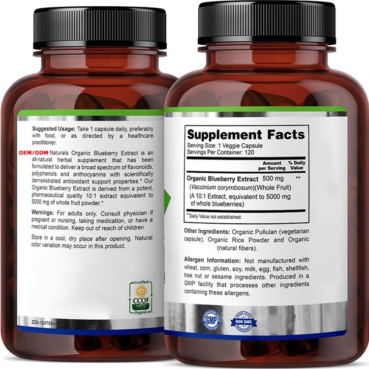 All-Natural 100% Vegetarian Organic Blueberry Extract 120 Vegan Capsules Concentrated and Standardized 10X Whole Fruit Extract