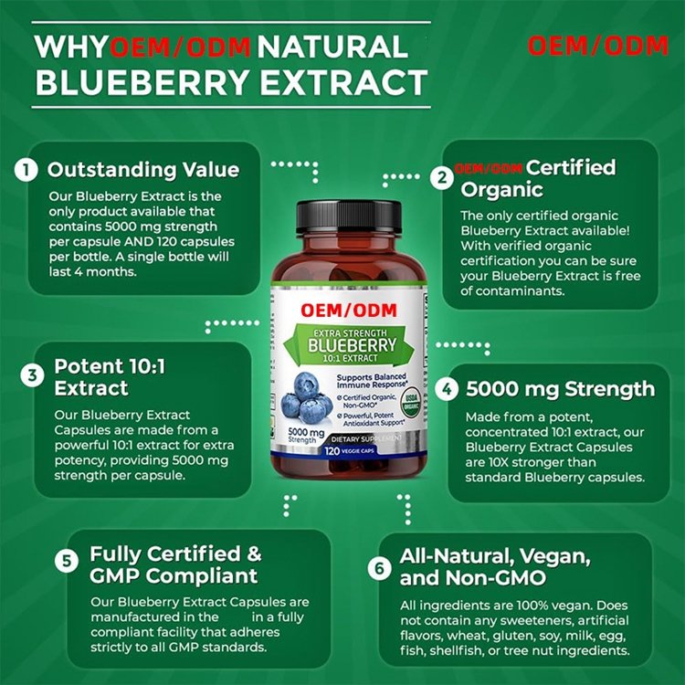 All-Natural 100% Vegetarian Organic Blueberry Extract 120 Vegan Capsules Concentrated and Standardized 10X Whole Fruit Extract