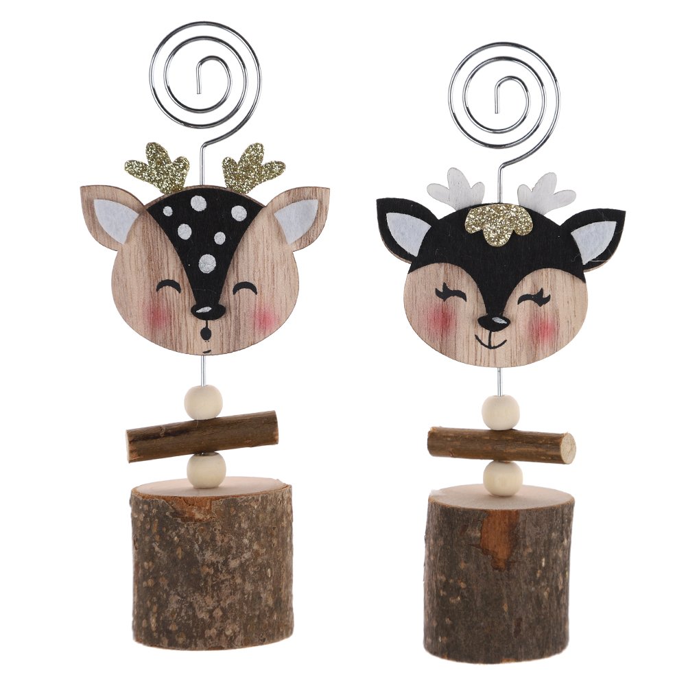 Factory Wholesale Christmas Animal Design Memo Clip Wood Base Christmas Decoration Photo Card Stand
