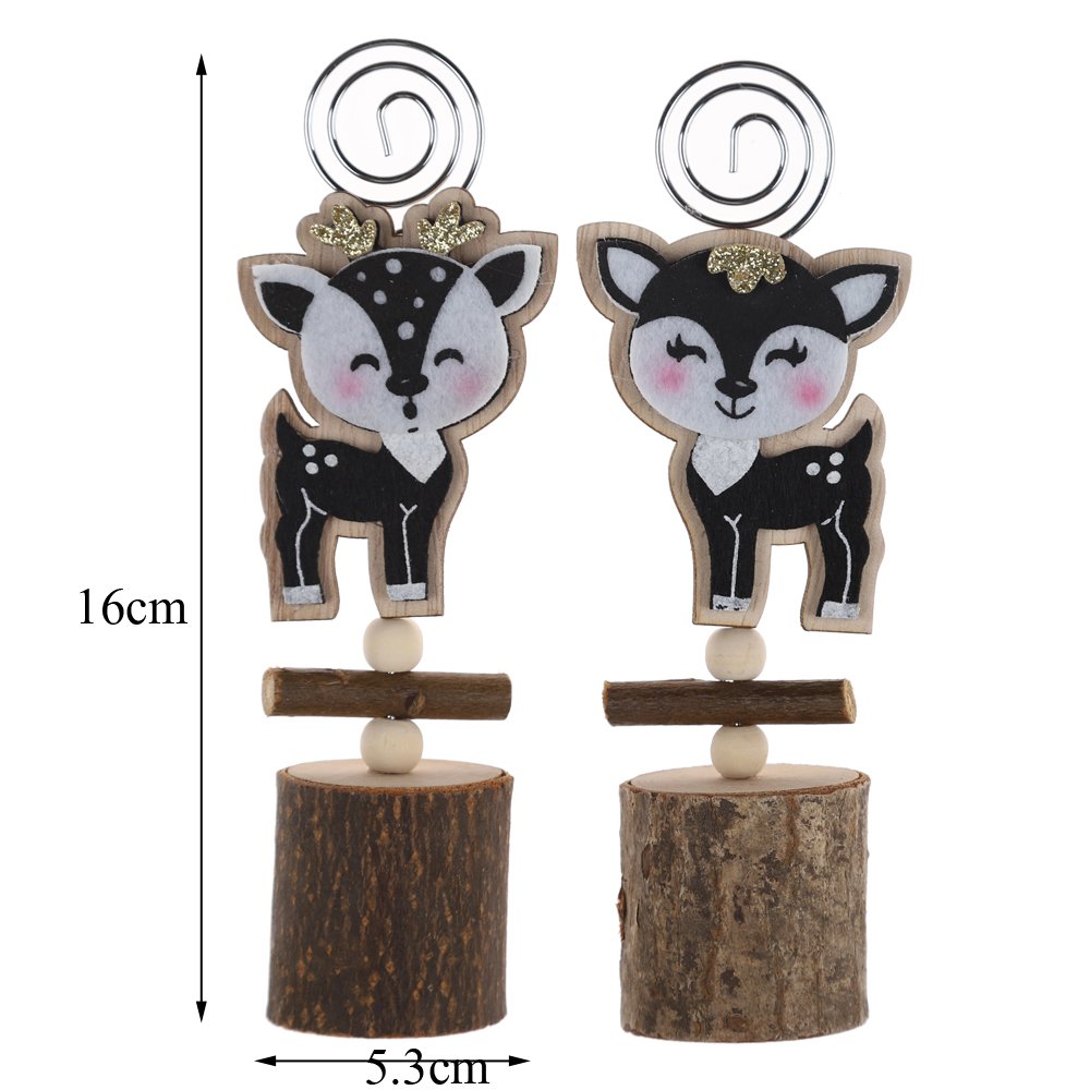 Factory Wholesale Christmas Animal Design Memo Clip Wood Base Christmas Decoration Photo Card Stand