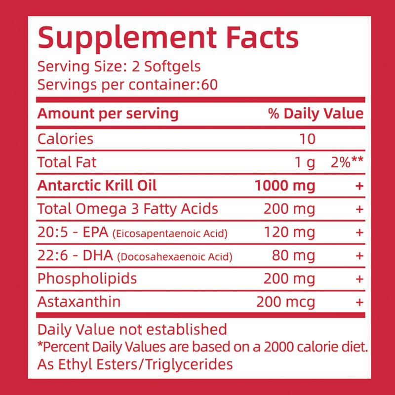 Antarctic Krill Oil 1000 mg with Omega-3s EPA, DHA, Astaxanthin and Phospholipids 120 Softgels