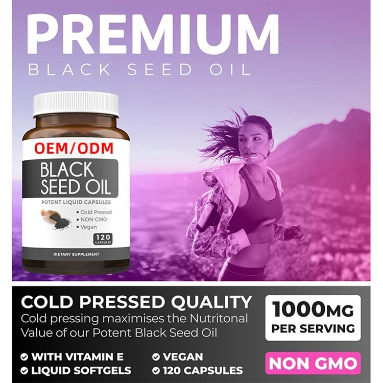 Black Seed Oil 120 Softgel Capsules Pressed Nigella Sativa Producing Pure Black Cumin Seed Oil with Vitamin E for Skin Health