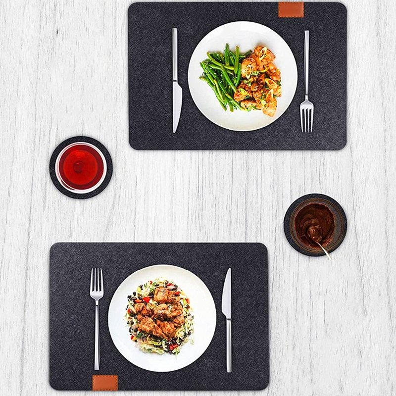 Felt placemats-Stain Heat Resistant Washable Felt Table Mats Dark Grey Place Mats Set of 6 for Table Decoration