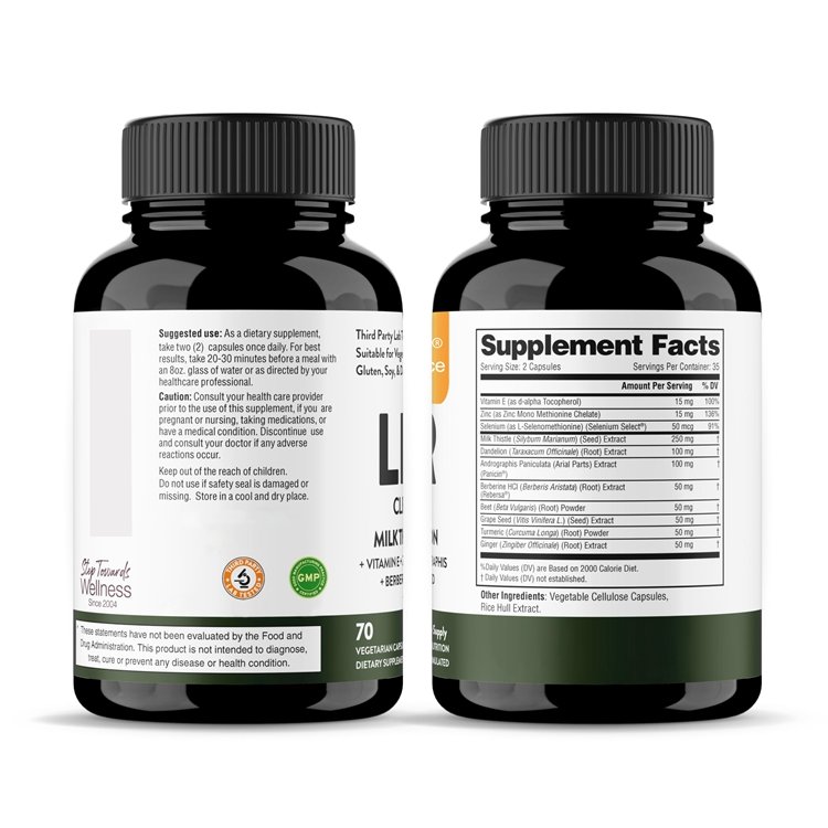 70 Capsules Herbal Supplement Milk Thistle Dandelion Root with 9 Minerals for Liver Renew Cleanse Detox Repair