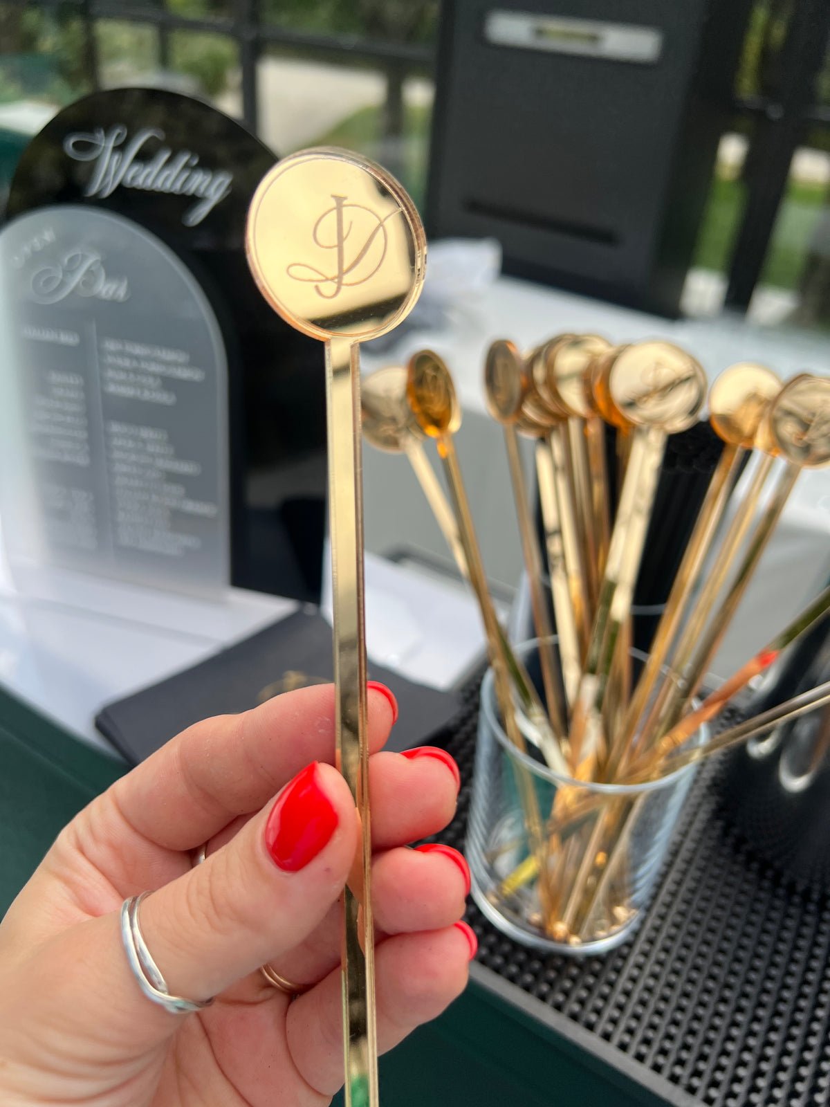 Party bar Decoration Custom Drink Stirrers for Wedding Cocktails Monogram Drink Stirrers Lake Como Wedding Villa Balbiano