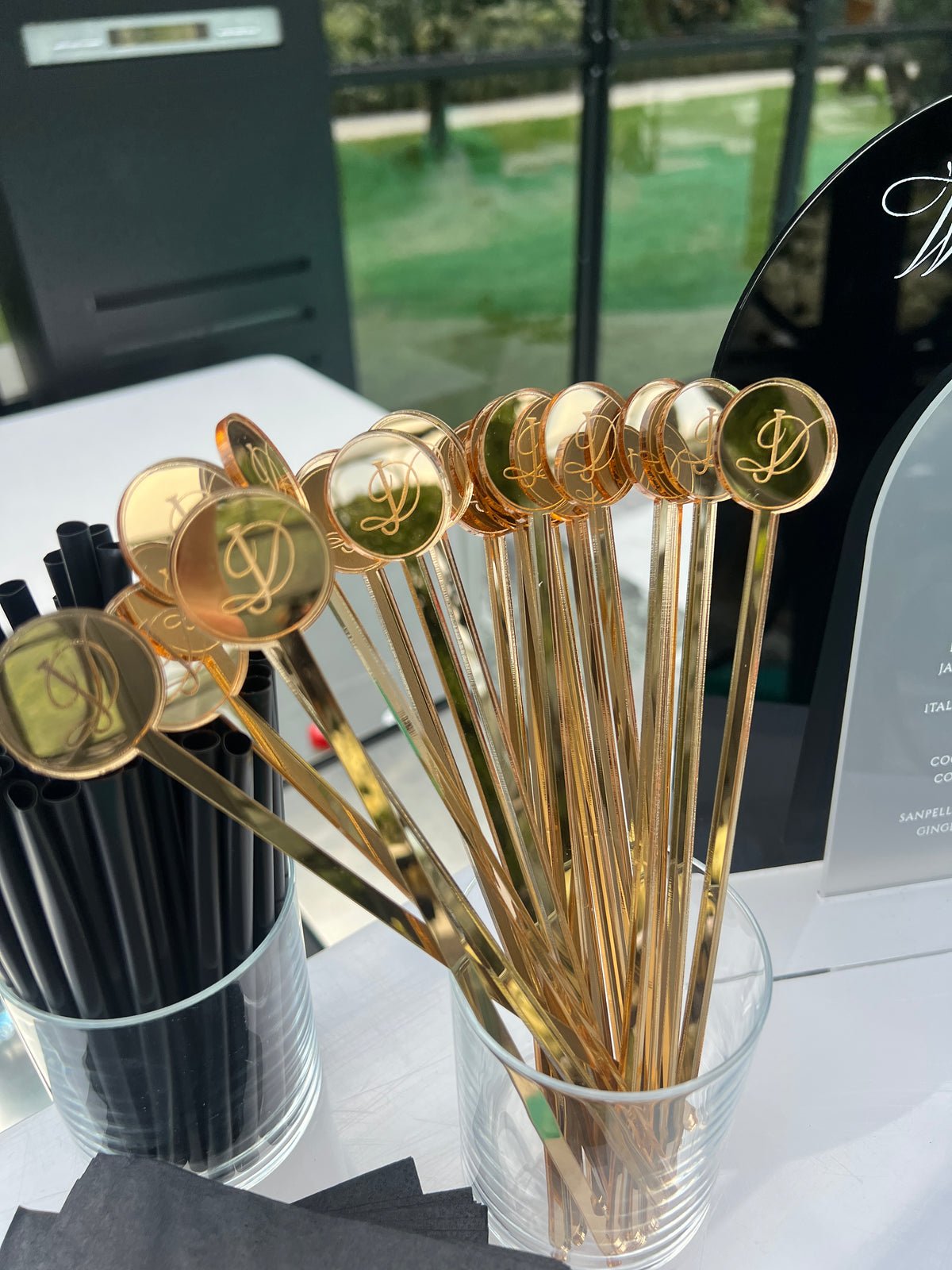 Party bar Decoration Custom Drink Stirrers for Wedding Cocktails Monogram Drink Stirrers Lake Como Wedding Villa Balbiano