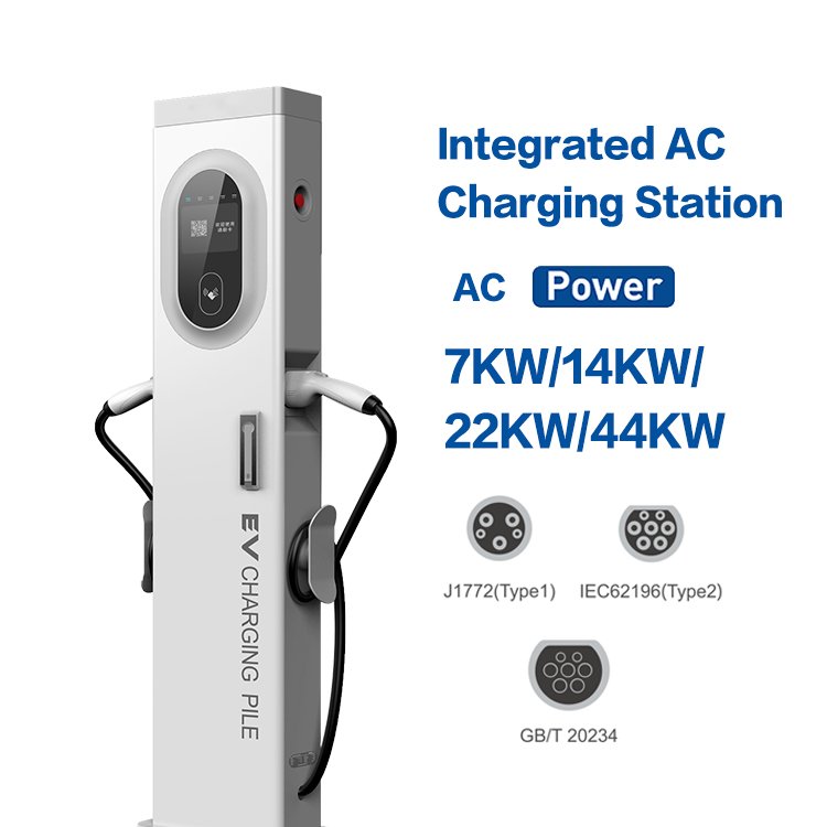 Electric Vehicle Commercial Charging Station EV Charging Pile 3Phase Floor Mount Type 2 32A Dual 22KW EV Charger With RFID Card