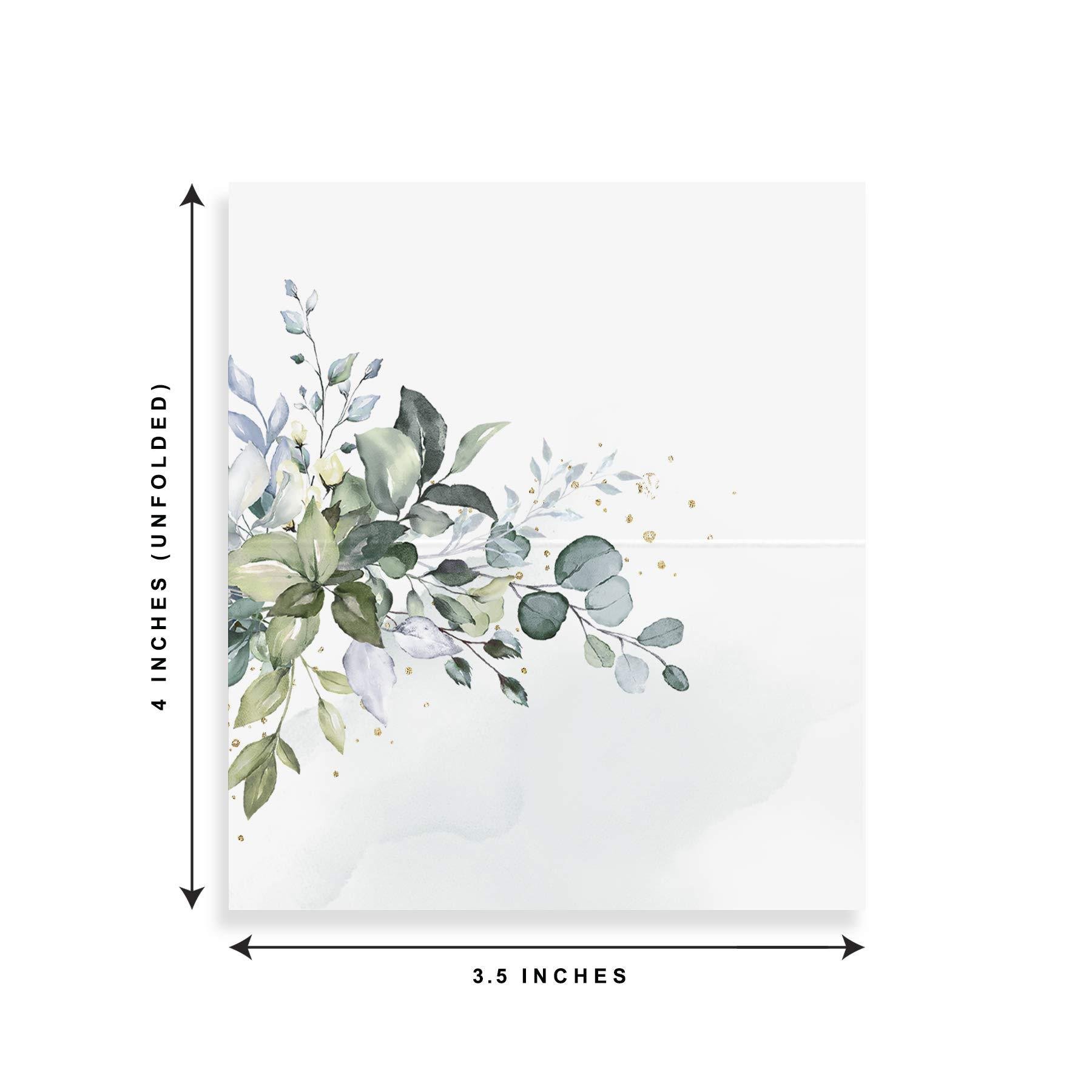 Greenery Watercolor Table Name Cards Double Sided Seating Place Cards Tented Blank Table Seating Cards for Wedding