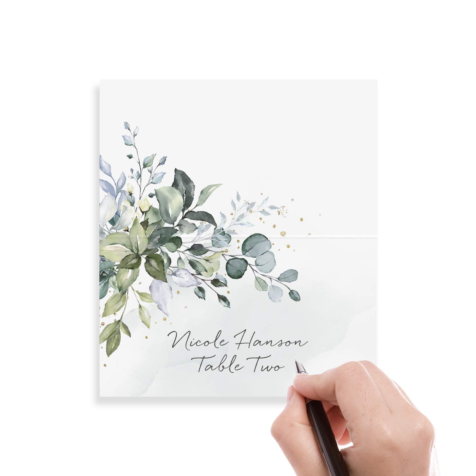 Greenery Watercolor Table Name Cards Double Sided Seating Place Cards Tented Blank Table Seating Cards for Wedding