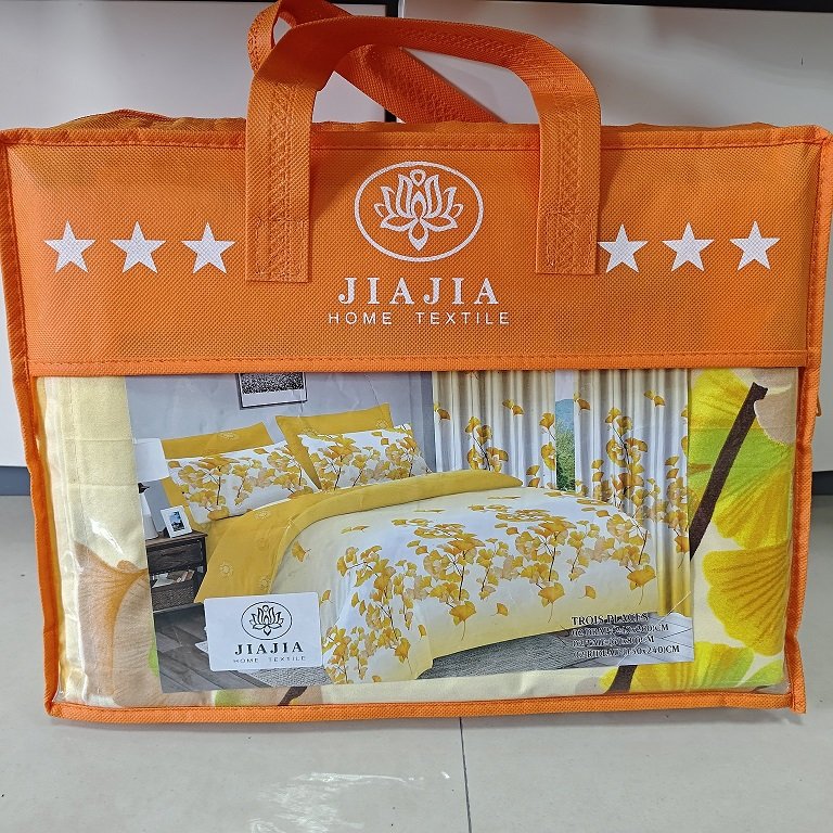 Jia Jia Wholesale Two Bed Sheet and Two Pillowcases 3 Places Cotton with Curtains King Size Bed Sheet Drap Set