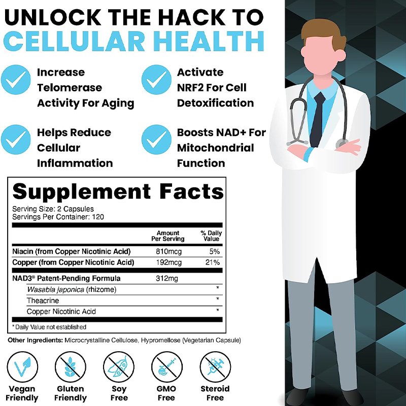 Extra Value Size 4 Month Supply 240 Capsules HPN Supplements NAD3 NAD+ Booster