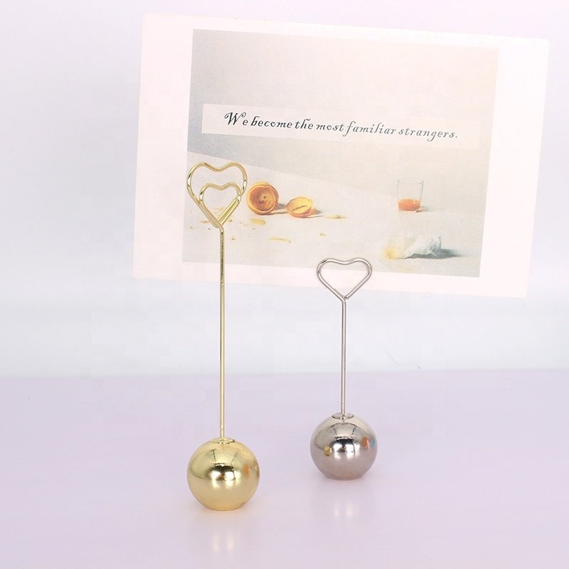 Crystal Metal Ball Base Heart Shape Clip Wedding Decoration Memo Photo Name Place Card Holder