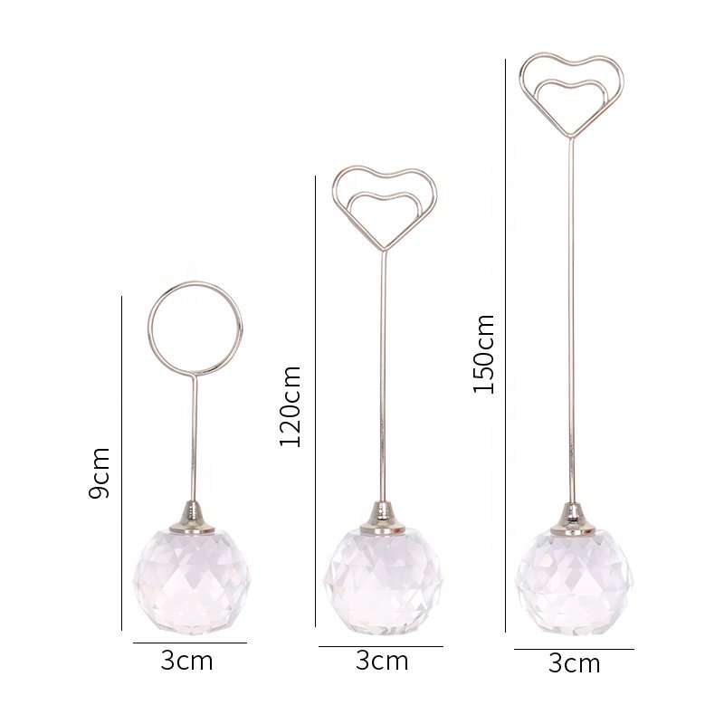 Crystal Metal Ball Base Heart Shape Clip Wedding Decoration Memo Photo Name Place Card Holder