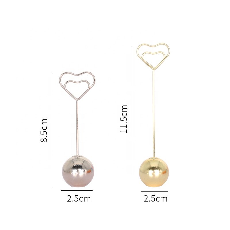 Crystal Metal Ball Base Heart Shape Clip Wedding Decoration Memo Photo Name Place Card Holder