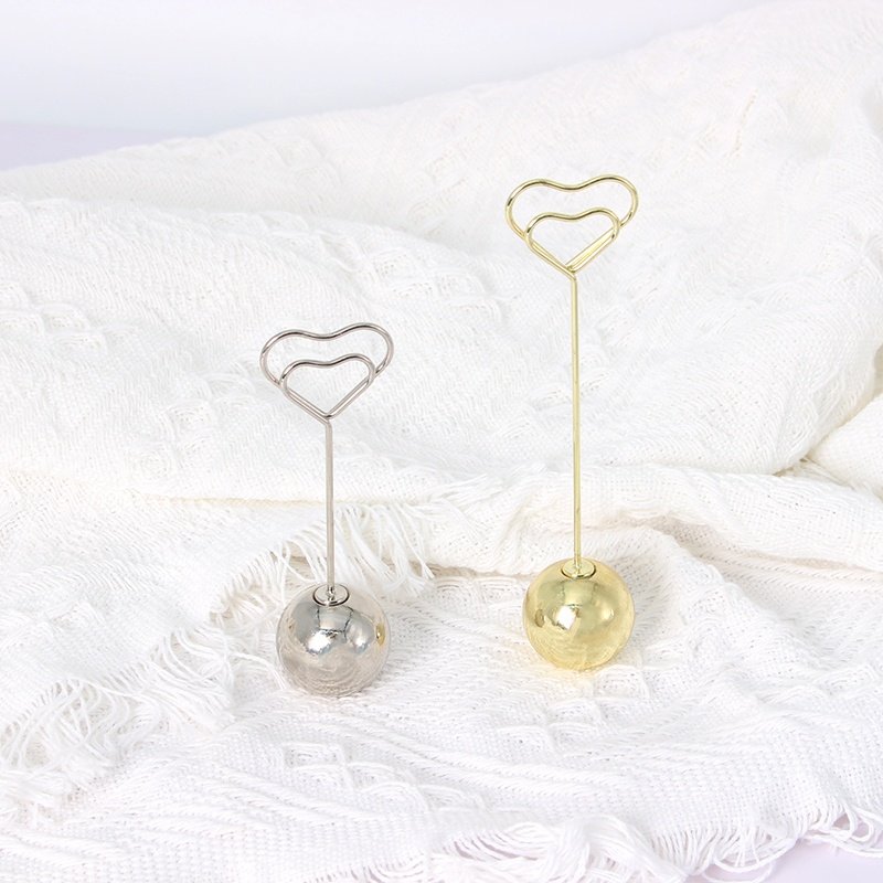 Crystal Metal Ball Base Heart Shape Clip Wedding Decoration Memo Photo Name Place Card Holder