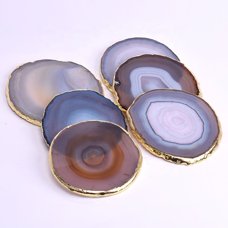 Wholesale Crystal Stone Geode Agate Slice Coaster Round Green Blue White Rose Quartz Agate Coaster