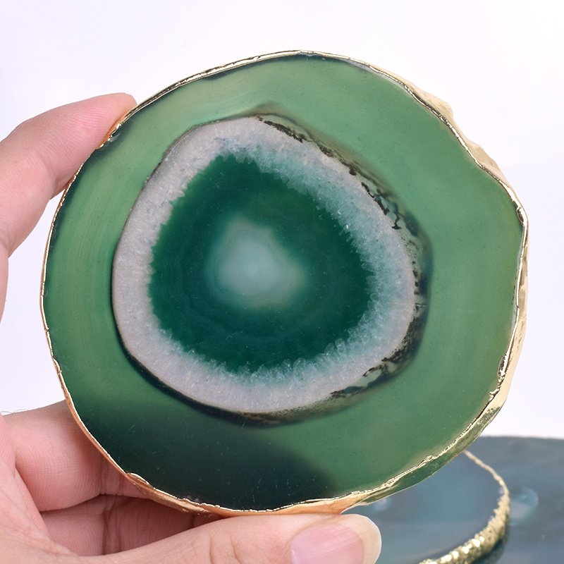 Wholesale Crystal Stone Geode Agate Slice Coaster Round Green Blue White Rose Quartz Agate Coaster