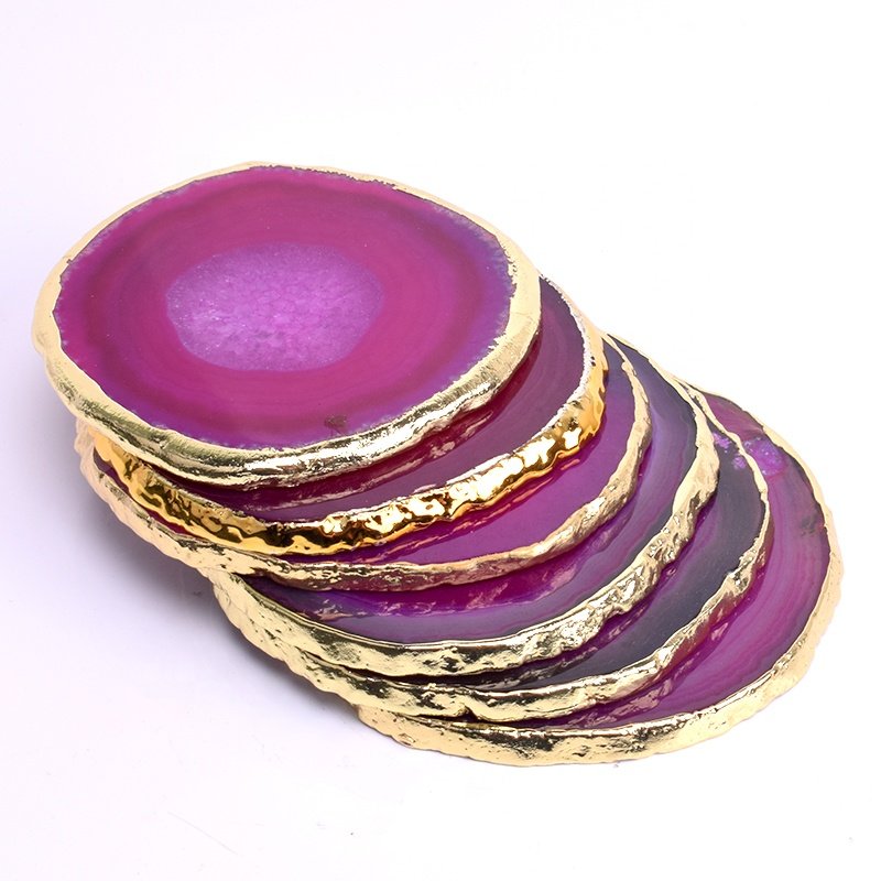 Wholesale Crystal Stone Geode Agate Slice Coaster Round Green Blue White Rose Quartz Agate Coaster
