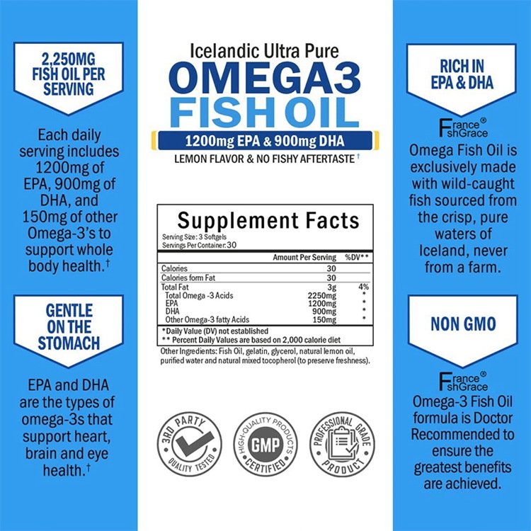 Icelandic Ultra Pure Lemon Flavor No Fishy Aftertaste Omega3 Fish Oil 90 Softgels Non-Gmo Ingredients Dietary Supplement
