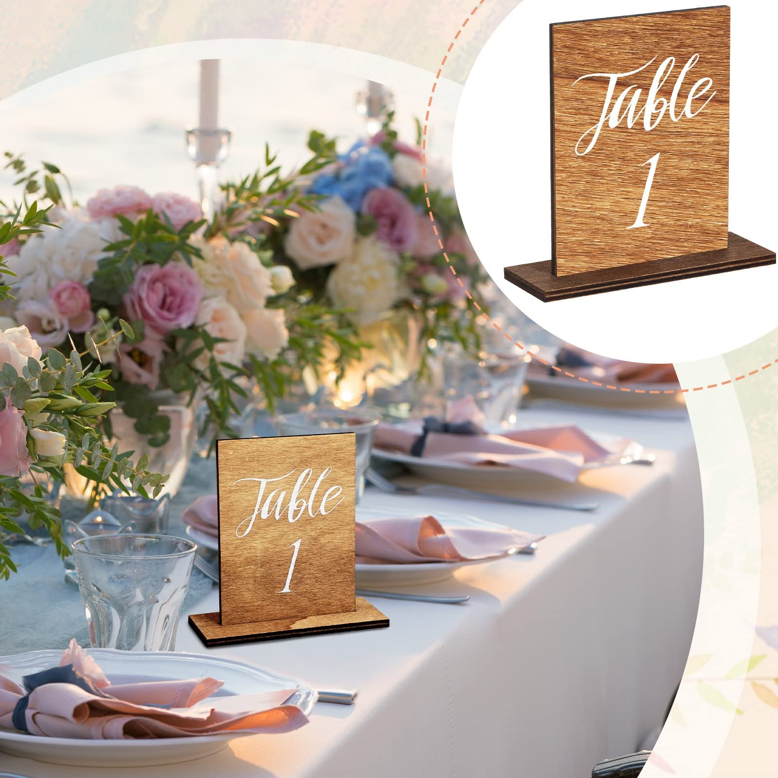 30 Pcs 1-30 Wedding Table Numbers with Wooden Base Rustic Wedding Tables Number Wooden Sign for Banquet Restaurant