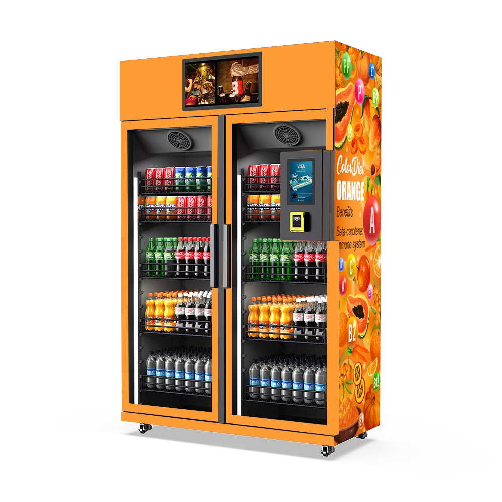 OEM Customized Intelligent Automated Vending Machinest Double Cabinet Smart Automatic Juice Vending Machine with Ai Camera
