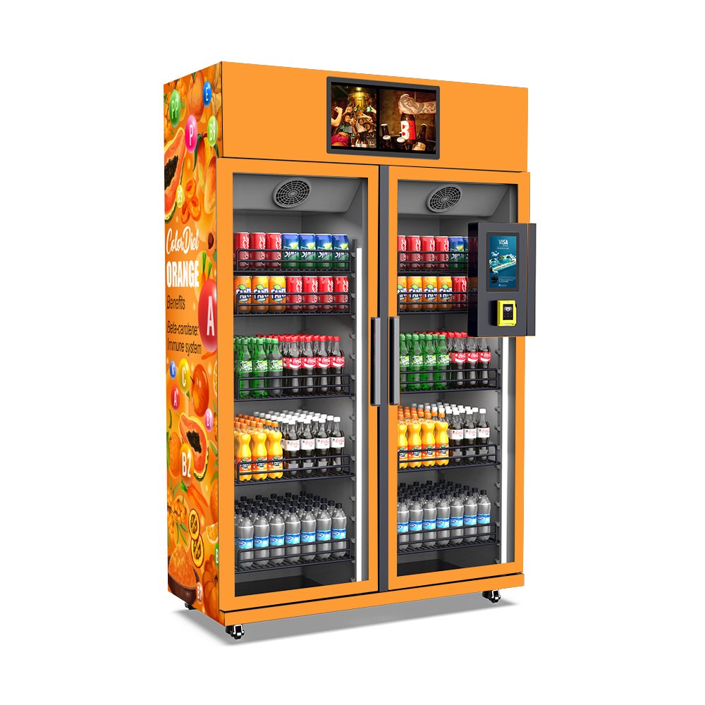 OEM Customized Intelligent Automated Vending Machinest Double Cabinet Smart Automatic Juice Vending Machine with Ai Camera