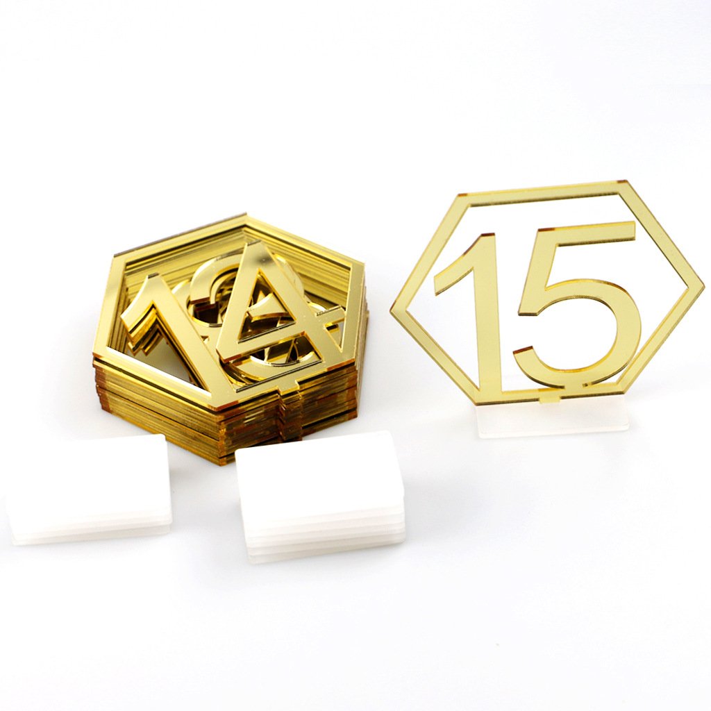 Ychon Clear Acrylic Wedding Table Sign Hexagonal Rectangular DIY Seat Numbers Display Stand Card Holder