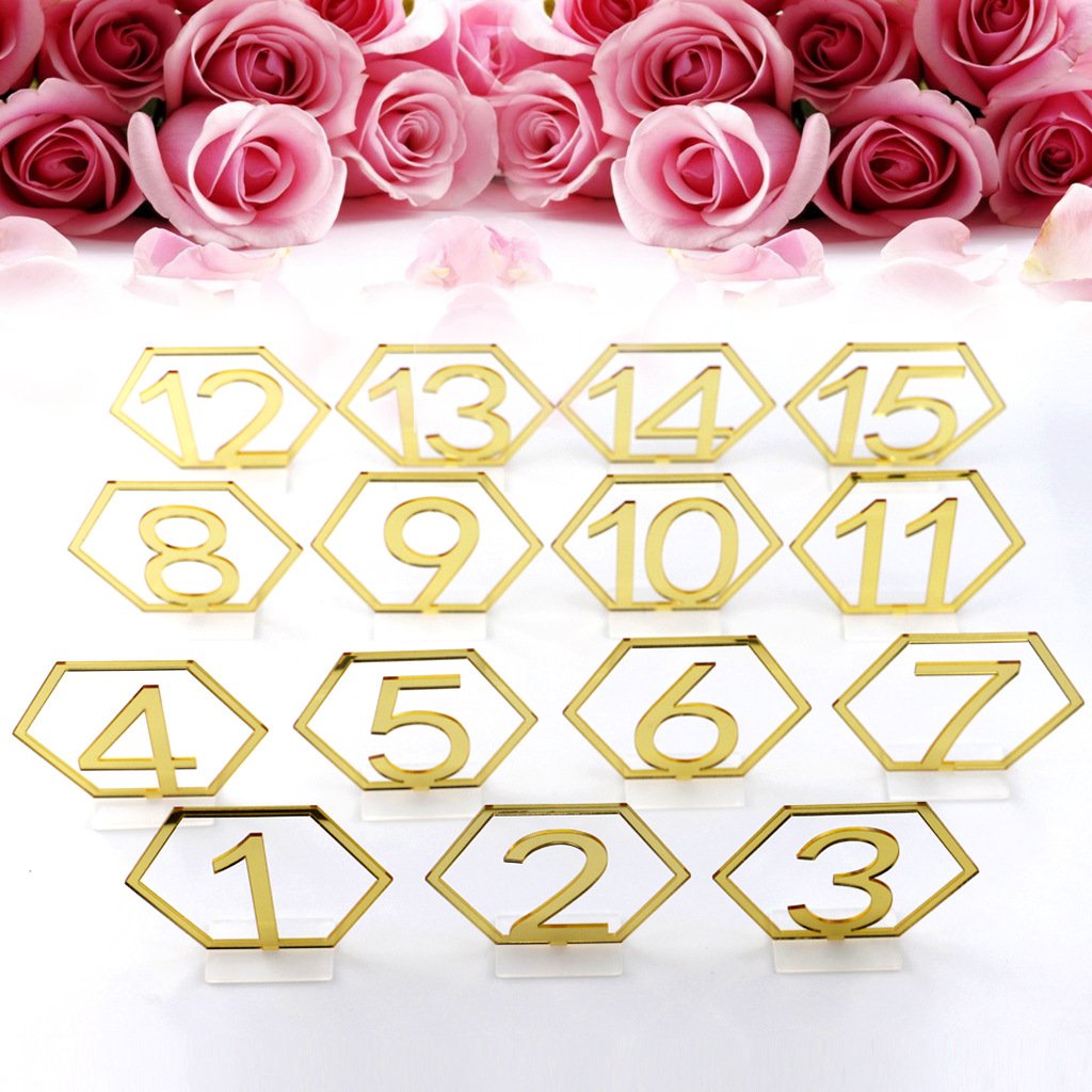 Ychon Clear Acrylic Wedding Table Sign Hexagonal Rectangular DIY Seat Numbers Display Stand Card Holder