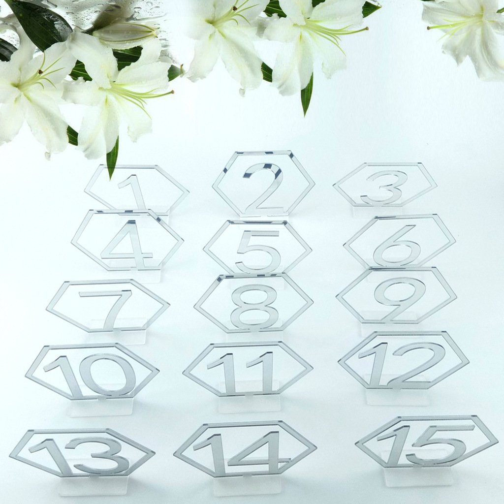 Ychon Clear Acrylic Wedding Table Sign Hexagonal Rectangular DIY Seat Numbers Display Stand Card Holder