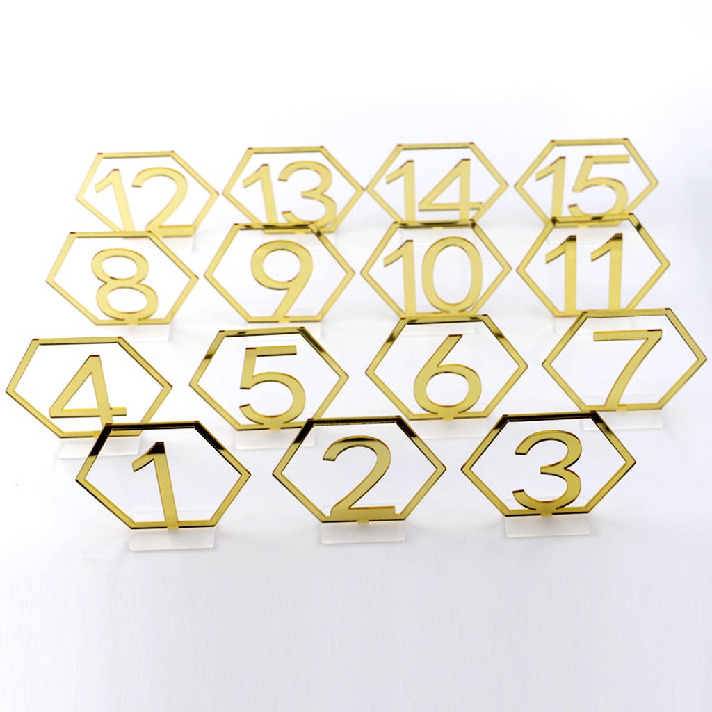Ychon Clear Acrylic Wedding Table Sign Hexagonal Rectangular DIY Seat Numbers Display Stand Card Holder