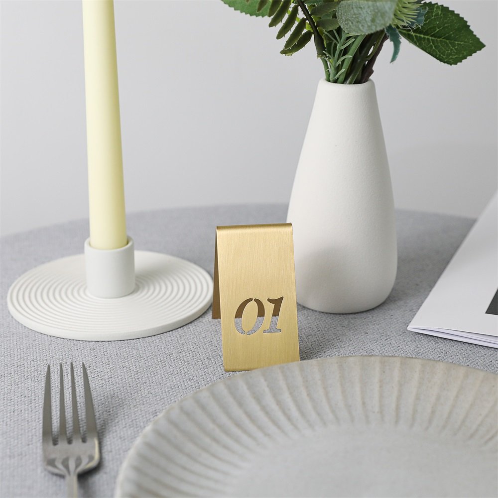 Maxery Place Cards, Solid Brass Cutout Table Number Triangle Upscale Sign Plate, 4*6.5cm Wedding Restaurant Bars Cafe Hotel Sign