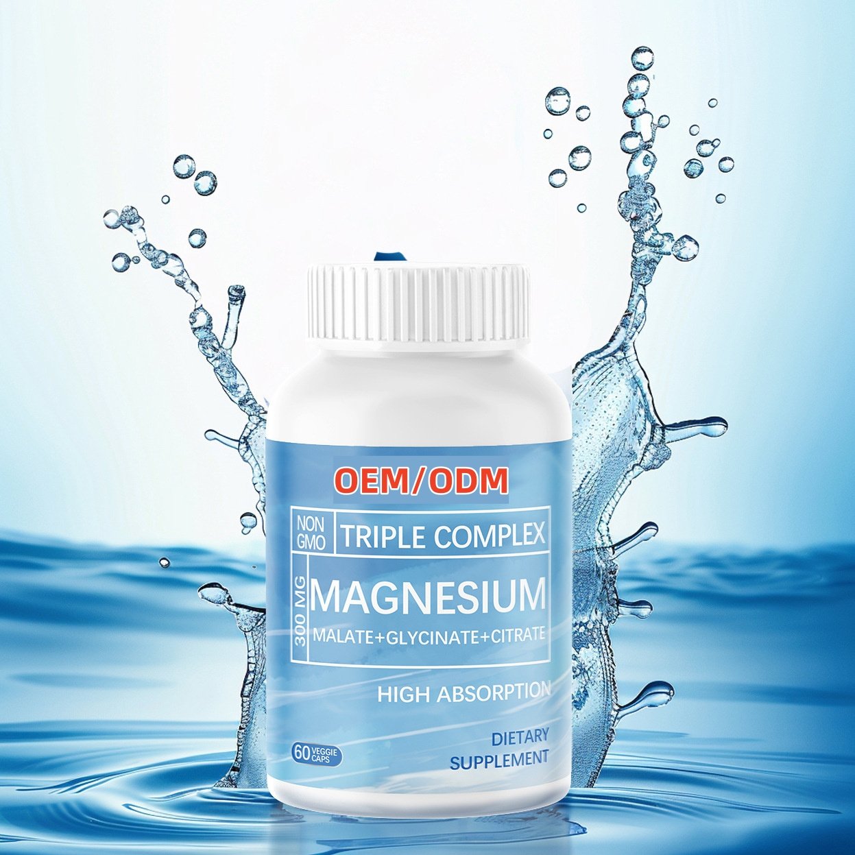 90 Capsules Triple Magnesium Complex Non-GMO 300mg of Magnesium Glycinate Malate & Citrate for Muscles