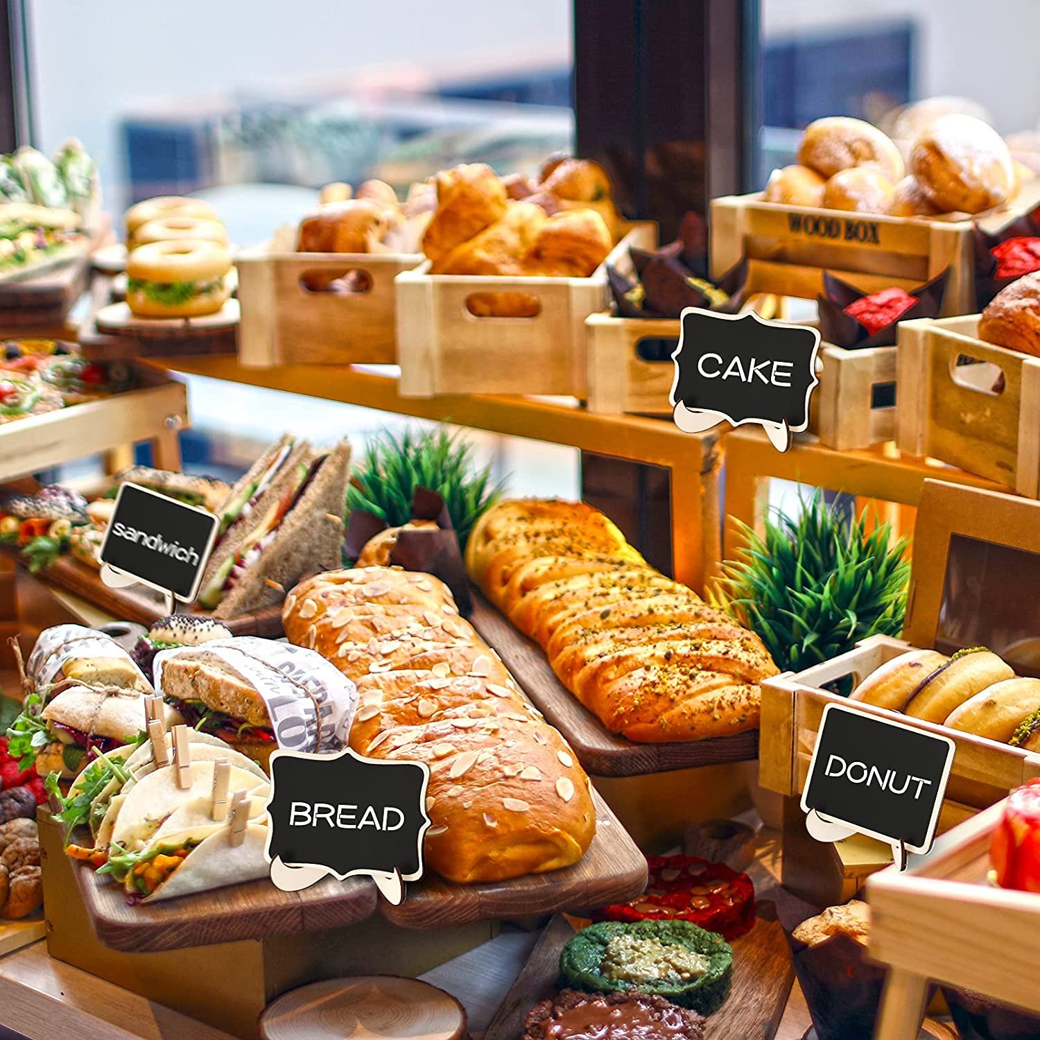 Mini Chalkboard Sign Food Labels for Party Buffet Wooden Sign Board with Easel Stand Wooden Message Board Signs