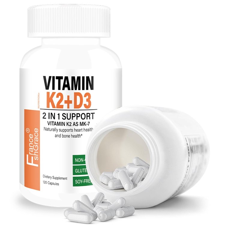 Vitamin K2 with D3 Supplement Non GMO Formula MK 7 Easy to Swallow Vitamin D and K Complex 120 Capsules