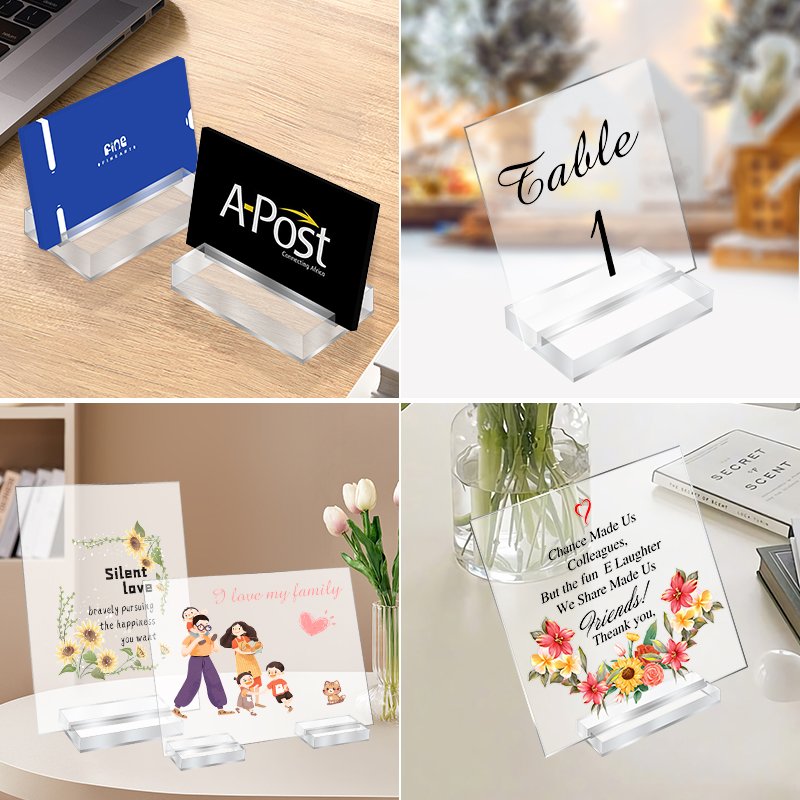 Custom Clear Wedding Table Numbers Block Sign Holder High Transparency Acrylic Place Card Slot Display Stand