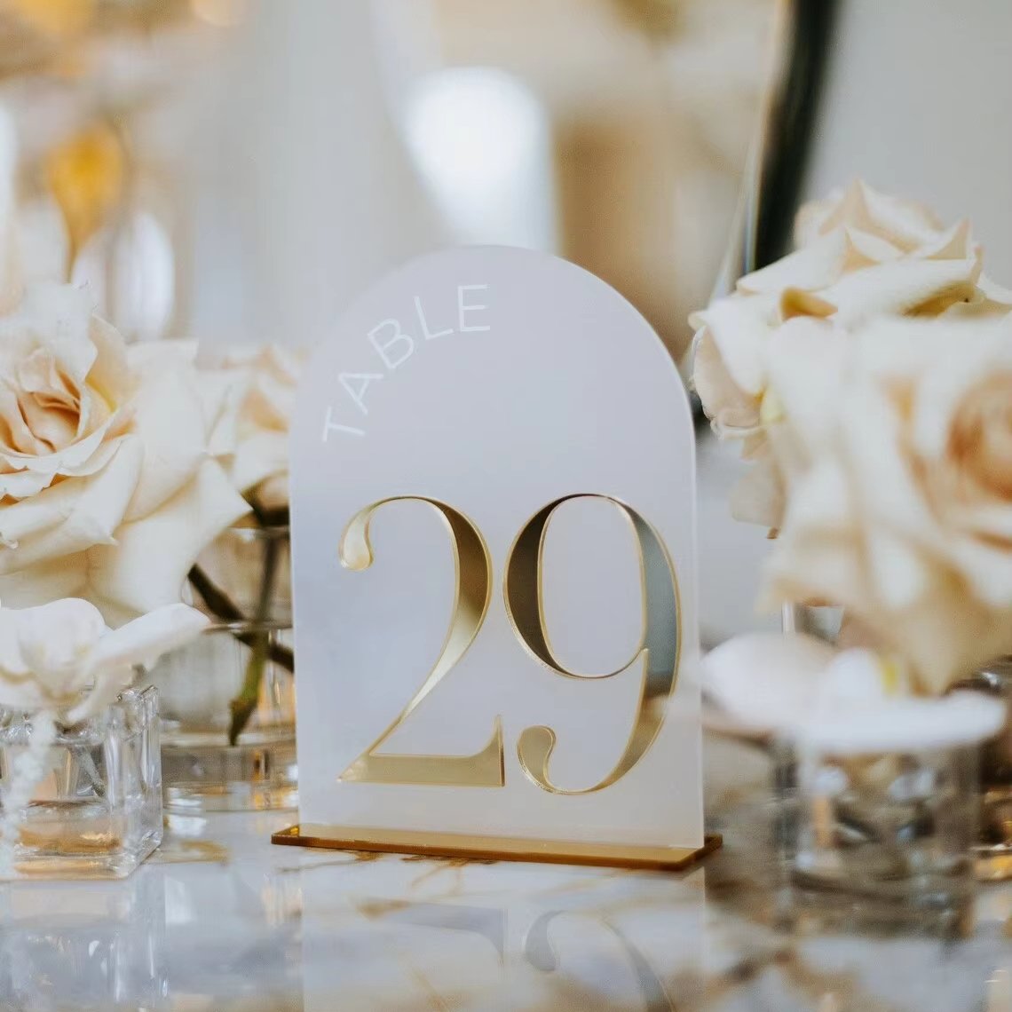 1-15 luxury modern 3d gold mirror rectangle transparent acrylic table number sign holder wedding place card
