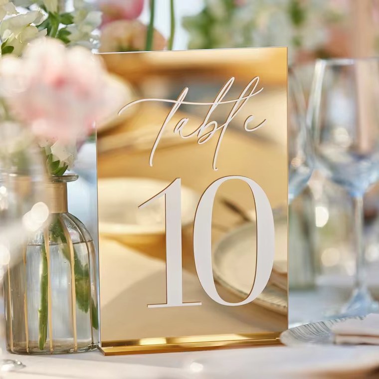 1-15 luxury modern 3d gold mirror rectangle transparent acrylic table number sign holder wedding place card