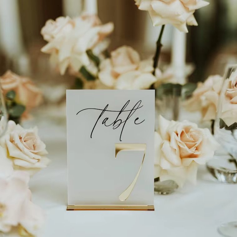 1-15 luxury modern 3d gold mirror rectangle transparent acrylic table number sign holder wedding place card