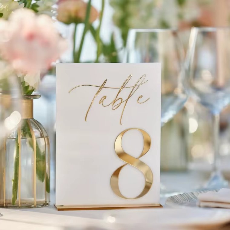 1-15 luxury modern 3d gold mirror rectangle transparent acrylic table number sign holder wedding place card