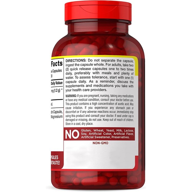Apple Cider Vinegar Capsules 1200mg 200 Pills Extra Strength Value Size Non-GMO Gluten Free Supplement