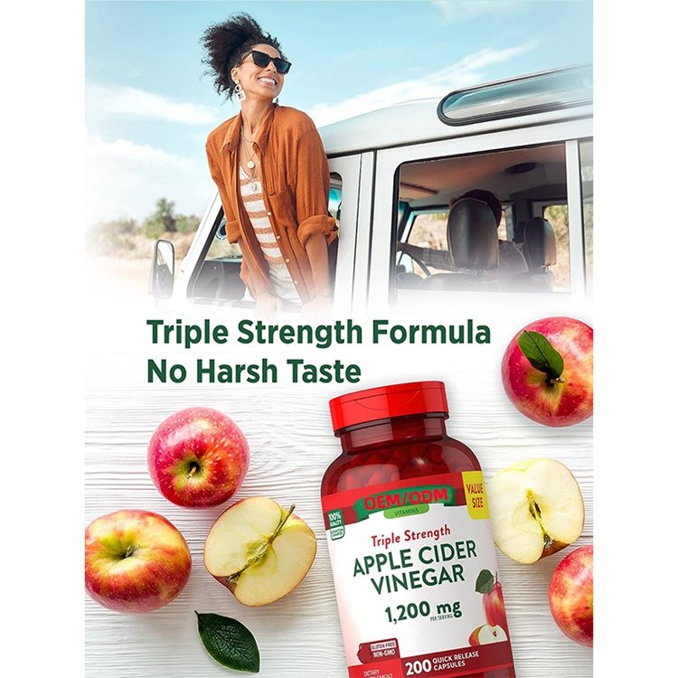 Apple Cider Vinegar Capsules 1200mg 200 Pills Extra Strength Value Size Non-GMO Gluten Free Supplement
