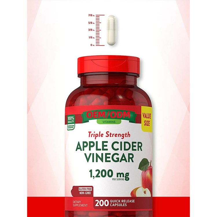 Apple Cider Vinegar Capsules 1200mg 200 Pills Extra Strength Value Size Non-GMO Gluten Free Supplement