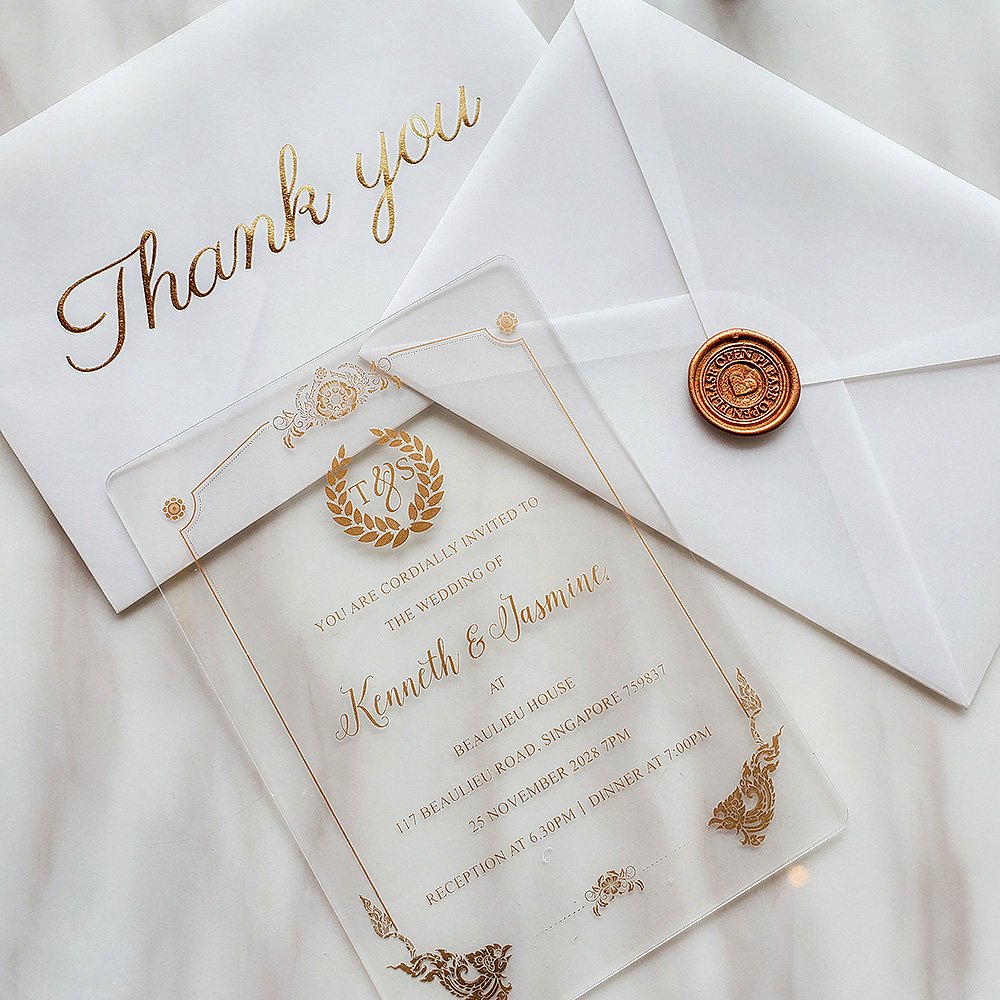 Myway Custom Acrylic Place Cards High Quality Acrylic Wedding Invitation Card with Envelopes and Box