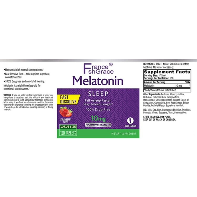 120 Tablets 100% Drug-Free Vegetarian Dietary Supplement Fast Melatonin Sleep Dissolve Stay Asleep Longer