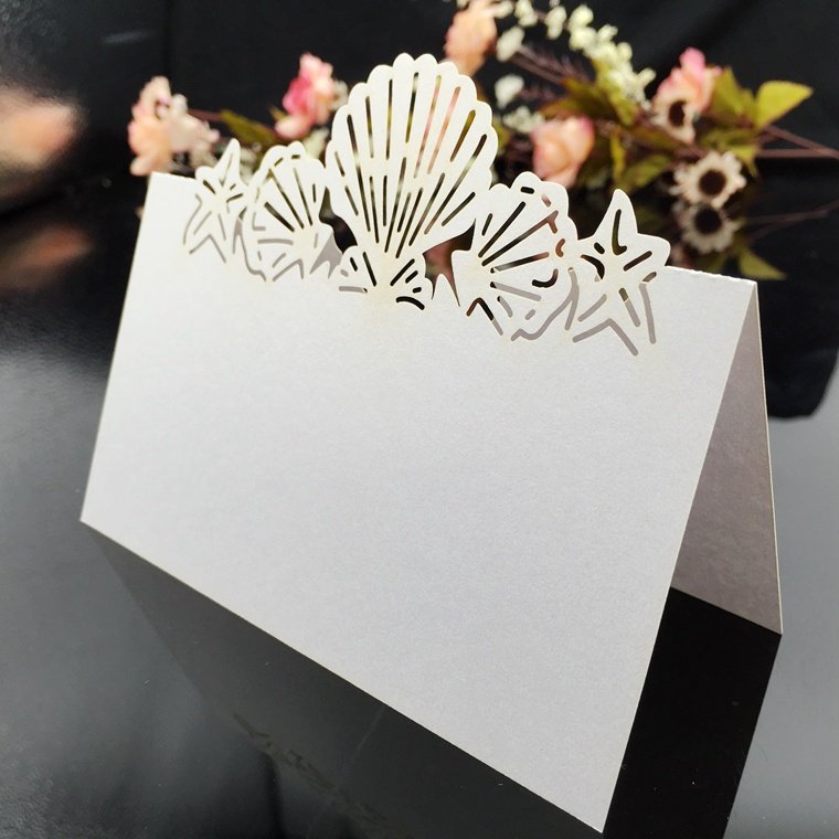 Beach Themed Wedding Place Card Seashell Table Numbers Name Place Card