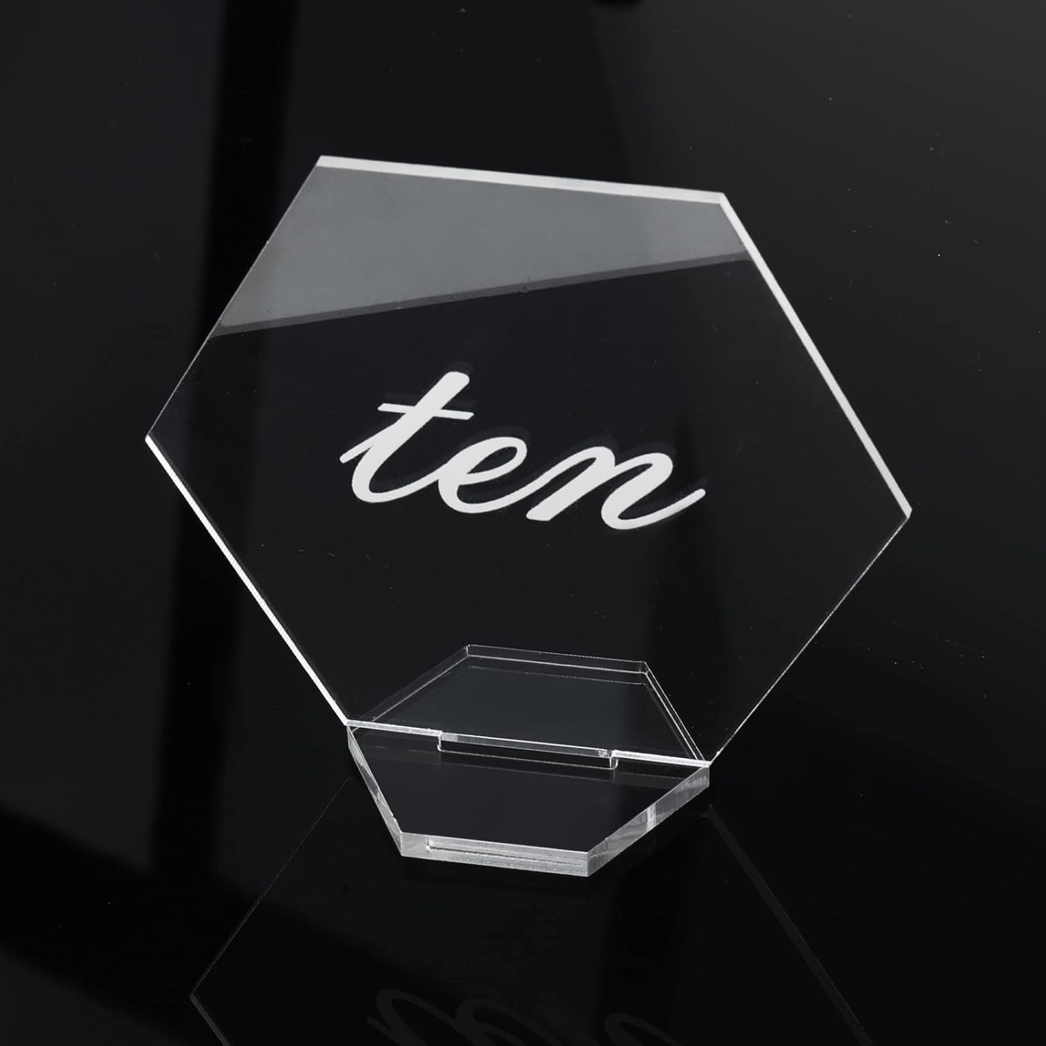 Clear Acrylic Hexagon Place Cards with Stands, 1-20 Printed Calligraphy Place Cards, Clear Acrylic Table Place Card for Wedding