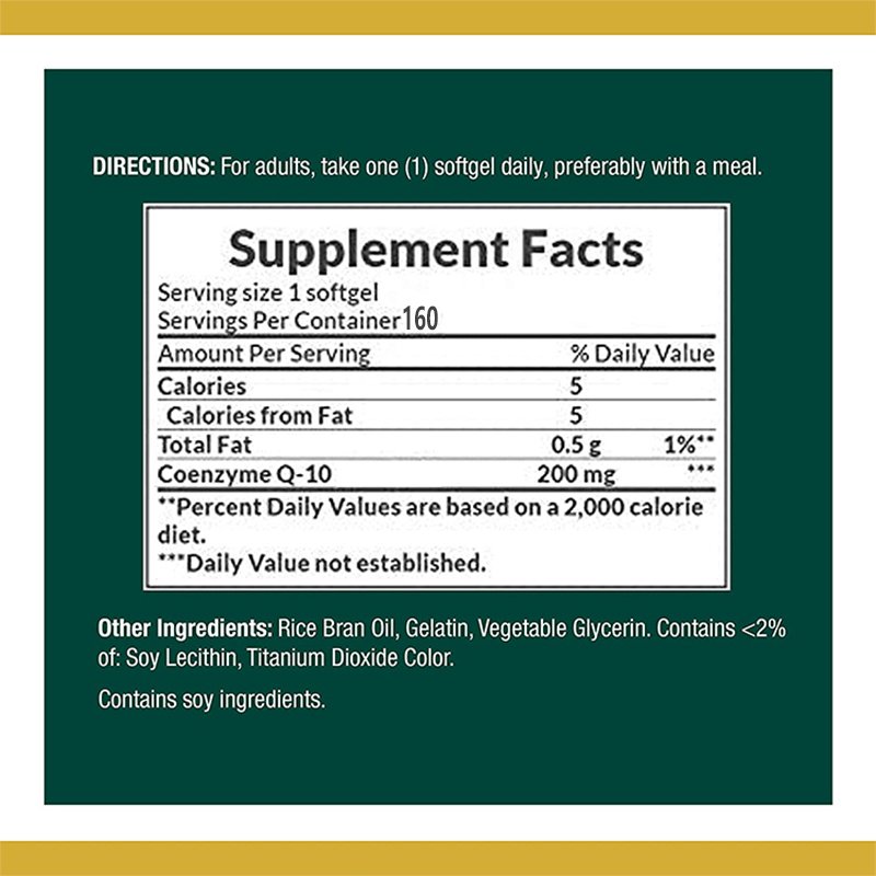 Q10 CoQ-10 Dietary Supplement Supports Cardiovascular and Heart Health 200mg for Heart Health Support