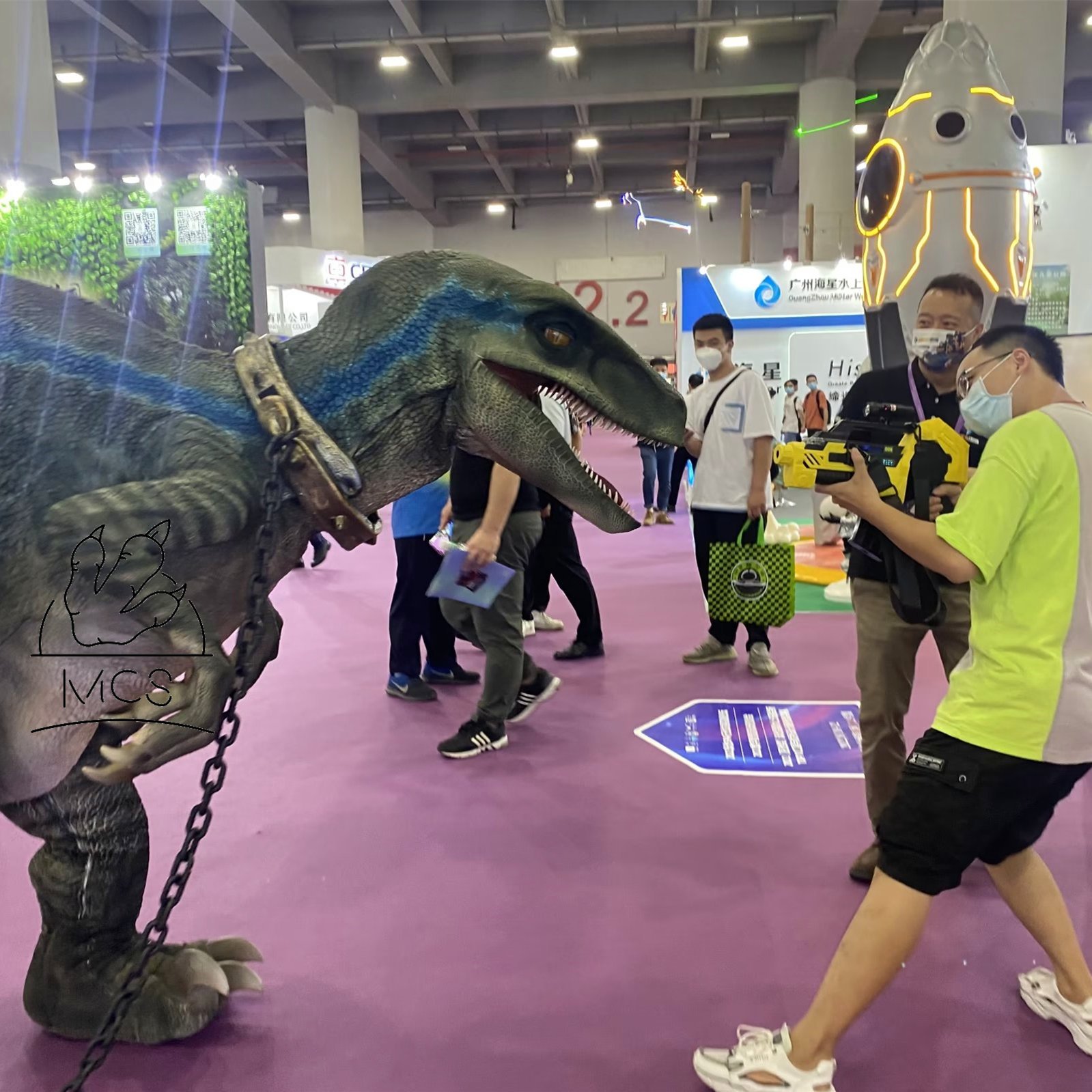 MCS-Hidden Legs Colorful Velociraptor Walking Dinosaur Costume